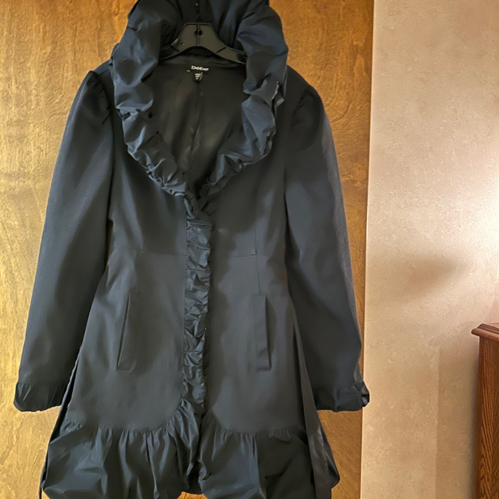 Bebe Satin Ruching Details Trim Trench Coat, Size M - Picture 12 of 16
